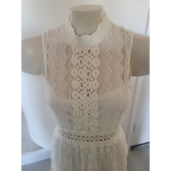 Windsor Lace Ruffled Scalloped Layered High Neck Dress M Romantic Feminine Balle - Picture 2 of 11